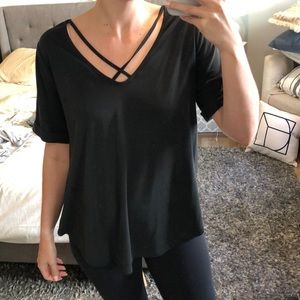 Dark grey cross front tee